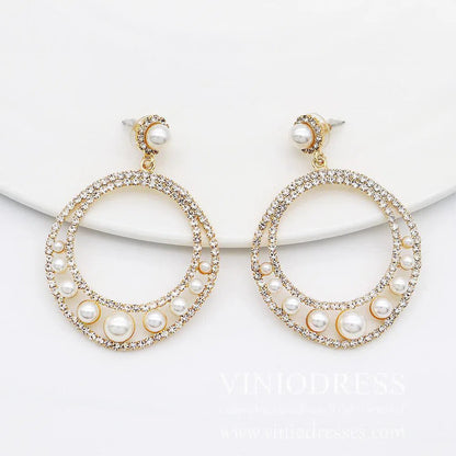 Gold Pearls Hoop Earrings Viniodress AC1071-Bridal Jewelry 2025 -Viniodress-Gold-