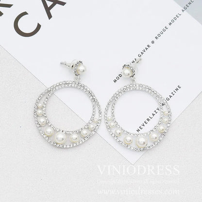 Gold Pearls Hoop Earrings Viniodress AC1071-Bridal Jewelry 2025 -Viniodress-Silver-