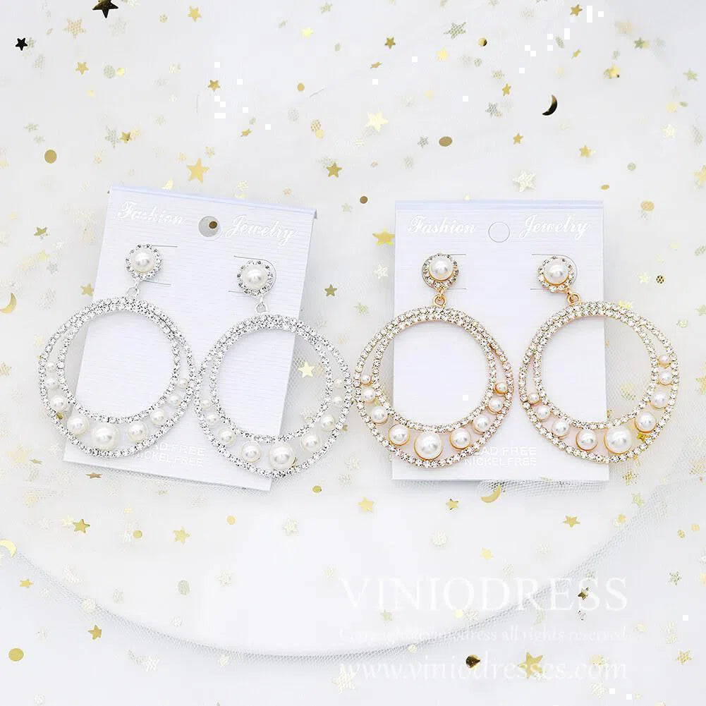 Gold Pearls Hoop Earrings Viniodress AC1071-Bridal Jewelry-Viniodress-Viniodress