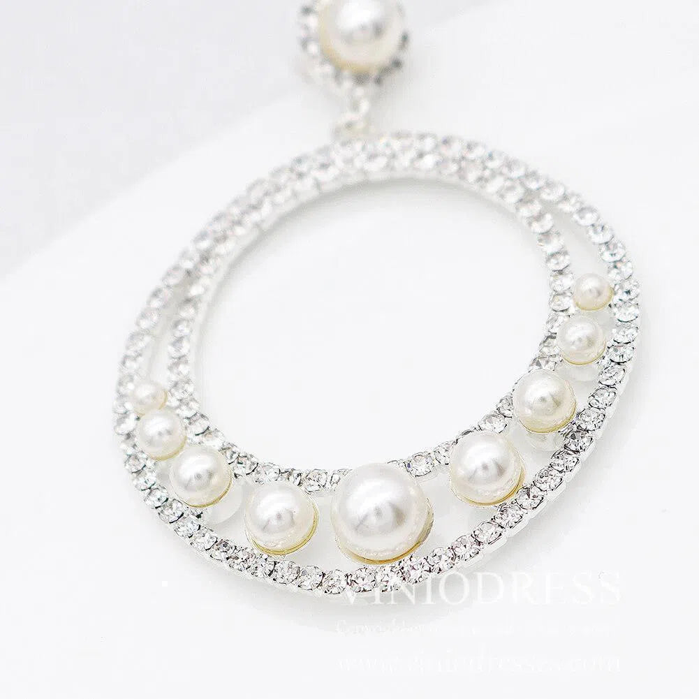 Gold Pearls Hoop Earrings Viniodress AC1071-Bridal Jewelry-Viniodress-Viniodress