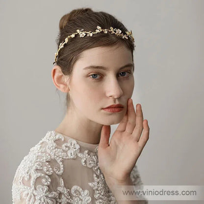Gold Petals and Leaves Bridal Headbands Viniodress ACC1096-Headpieces 2025 -Viniodress-Gold-