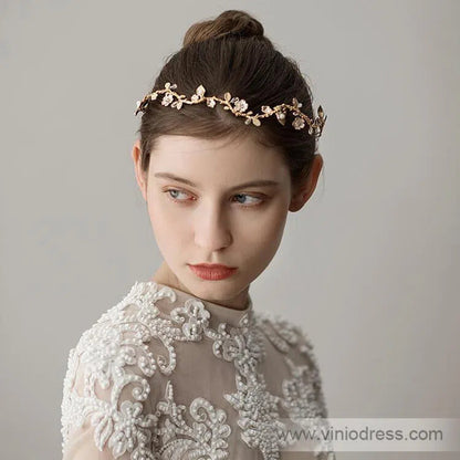 Gold Petals and Leaves Bridal Headbands Viniodress ACC1096-Headpieces 2025 -Viniodress-Gold-