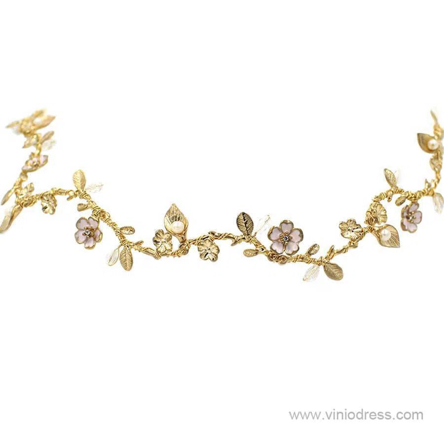 Gold Petals and Leaves Bridal Headbands Viniodress ACC1096-Headpieces 2025 -Viniodress-Gold-