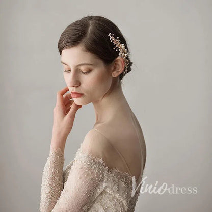 Gold Sprig Bridal Comb with Crystals and Pearls Viniodress ACC1108-Headpieces 2025 -Viniodress-Gold-