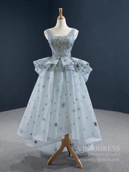 Gold Star Black Prom Dresses High Low Long Homecoming Dress FD2429-Homecoming Dresses 2025 -Viniodress-Grey-Custom Size-