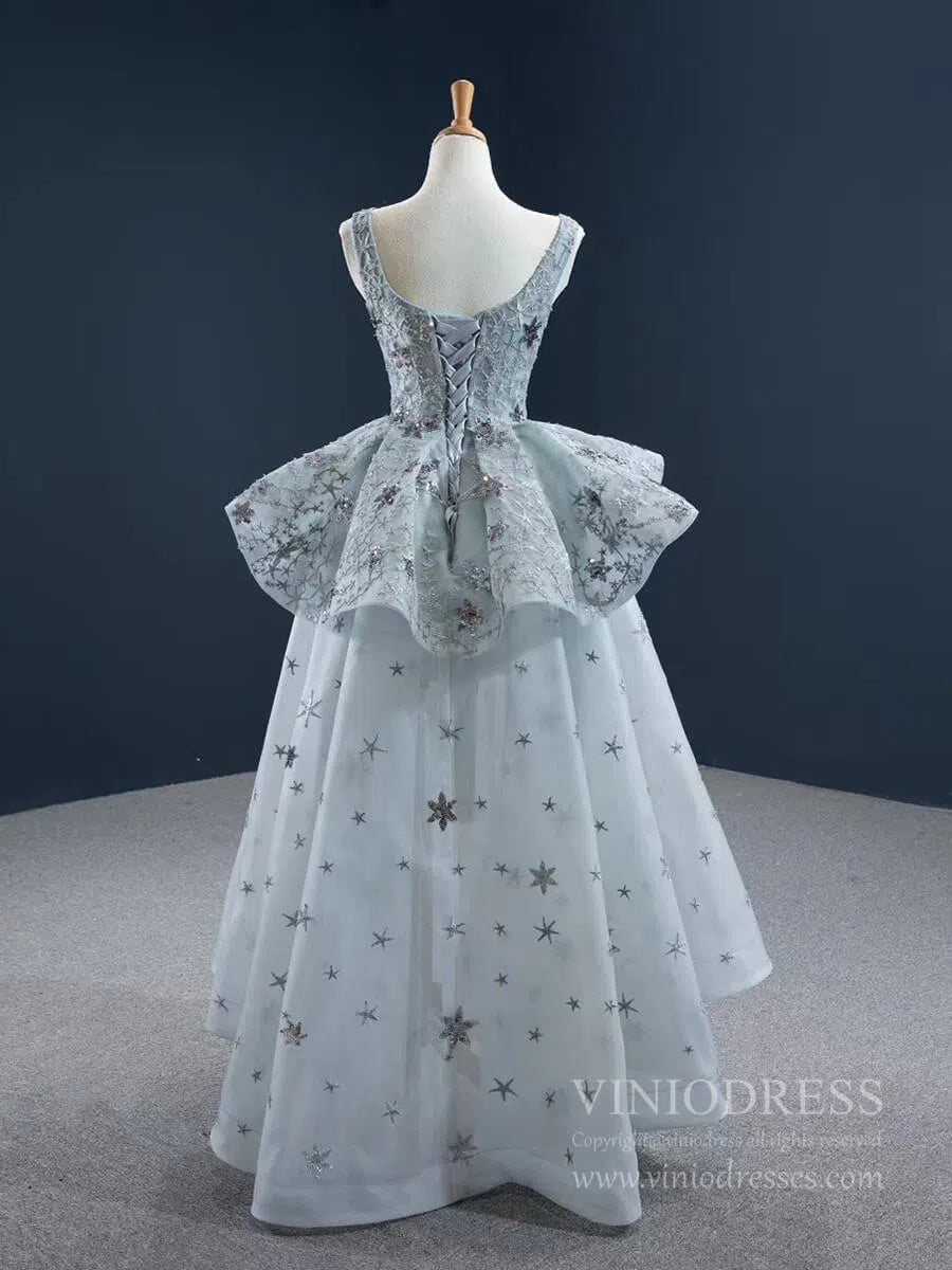 Gold Star Black Prom Dresses High Low Long Homecoming Dress FD2429-Homecoming Dresses 2025 -Viniodress-Grey-Custom Size-