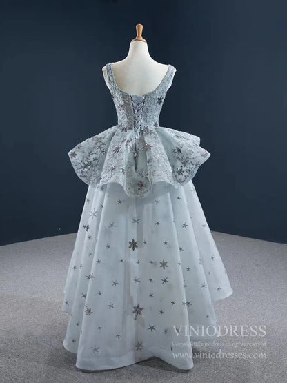 Gold Star Black Prom Dresses High Low Long Homecoming Dress FD2429-Homecoming Dresses 2025 -Viniodress-Grey-Custom Size-