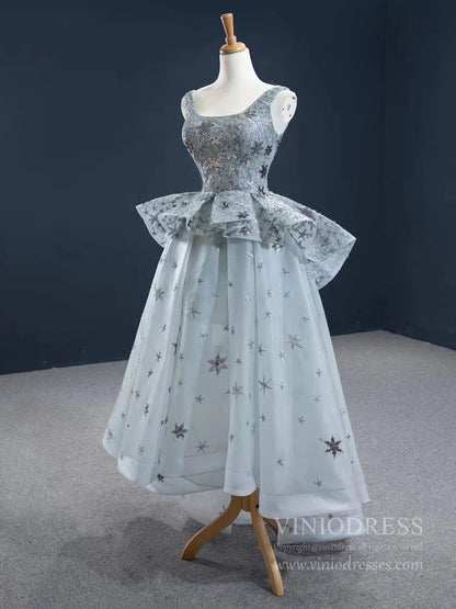 Gold Star Black Prom Dresses High Low Long Homecoming Dress FD2429-Homecoming Dresses 2025 -Viniodress-Grey-Custom Size-