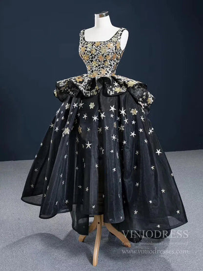 Gold Star Black Prom Dresses High Low Long Homecoming Dress FD2429-Homecoming Dresses 2025 -Viniodress-Grey-Custom Size-