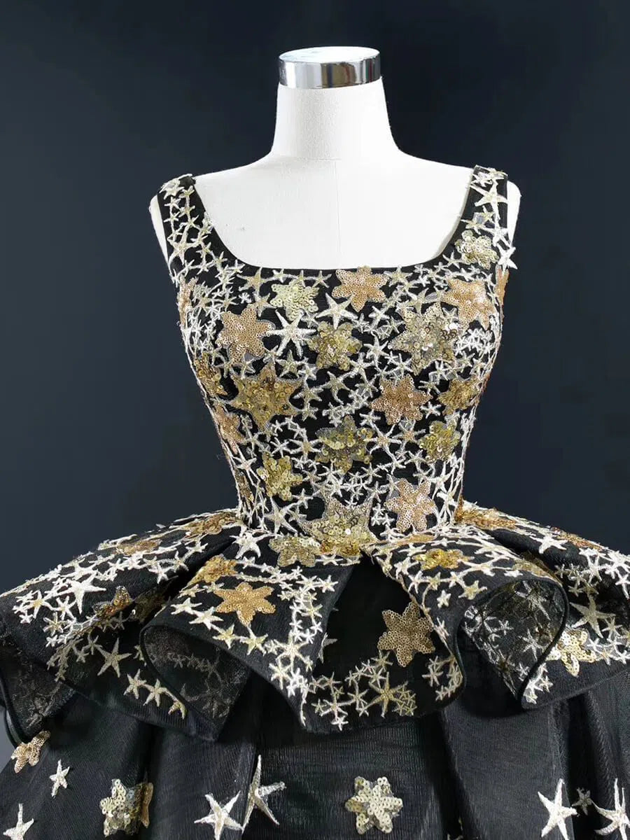 Gold Star Black Prom Dresses High Low Long Homecoming Dress FD2429-Homecoming Dresses 2025 -Viniodress-Grey-Custom Size-