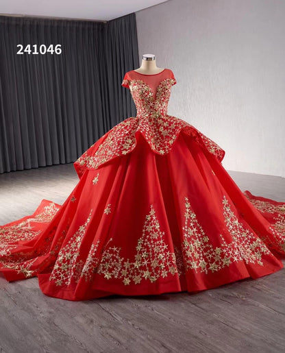 Gold Starry Lace Wedding Gown Overskirt Cap Sleeve Quinceanera Dress 241046-Quinceanera Dresses 2025 -Viniodress-Blue-Custom Size-