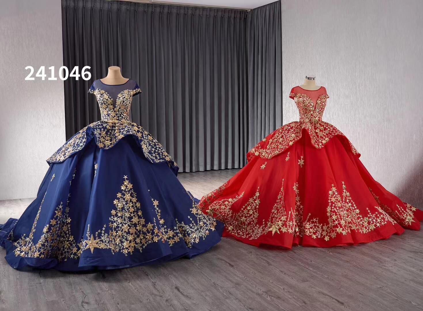 Gold Starry Lace Wedding Gown Overskirt Cap Sleeve Quinceanera Dress 241046-Quinceanera Dresses 2025 -Viniodress-Blue-Custom Size-