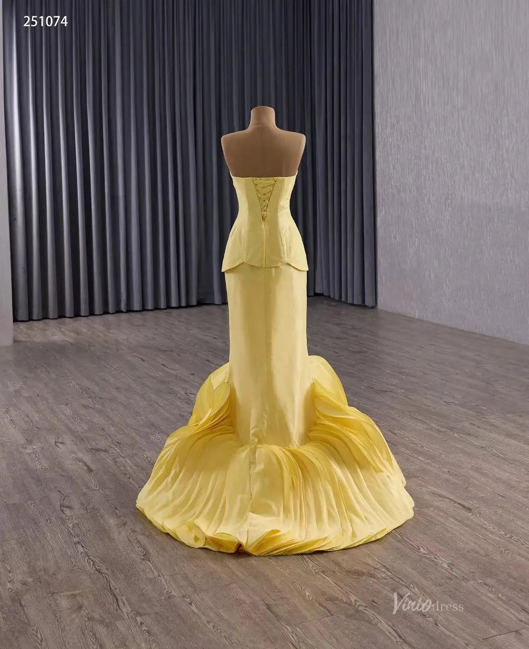 Golden Yellow Mermaid Wedding Gown Rosette Pageant Dress with Strapless Sweetheart Neck 251074-Pageant Dress 2026-Viniodress-Yellow-Custom Size-