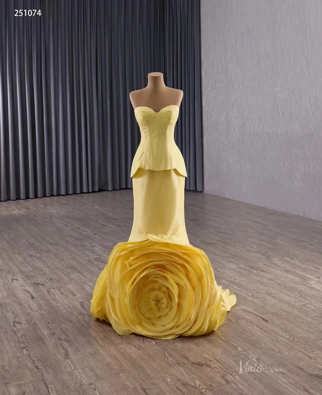 Golden Yellow Mermaid Wedding Gown Rosette Pageant Dress with Strapless Sweetheart Neck 251074-Pageant Dress 2026-Viniodress-Yellow-Custom Size-