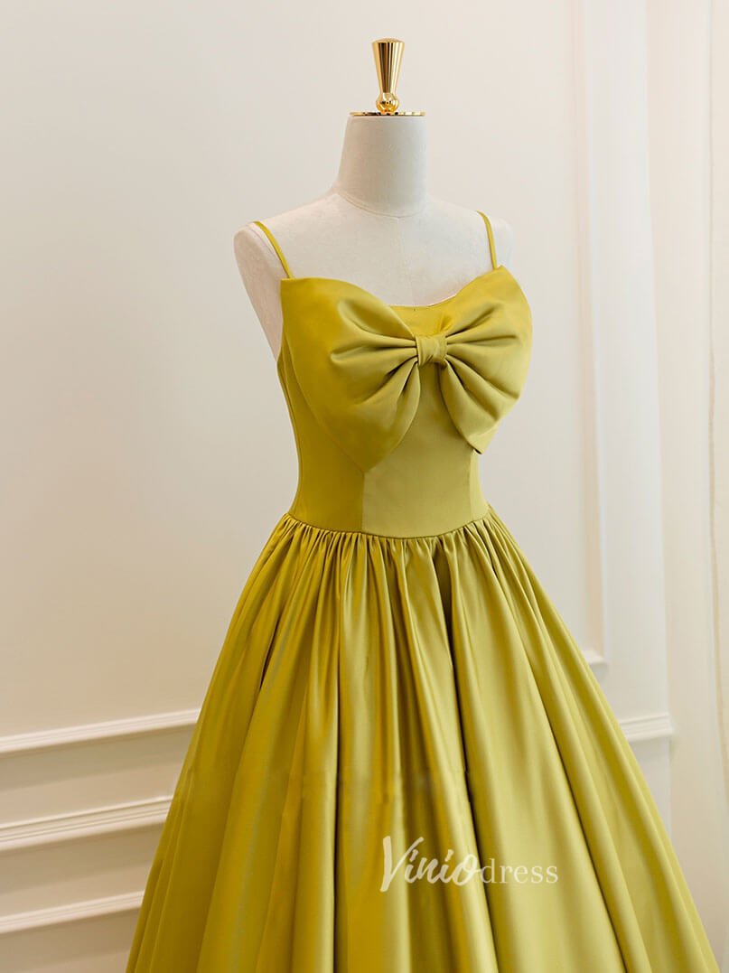 Golden Yellow Satin Prom Dresses Tea-Length Short Formal Dress FD3179 –  Viniodress