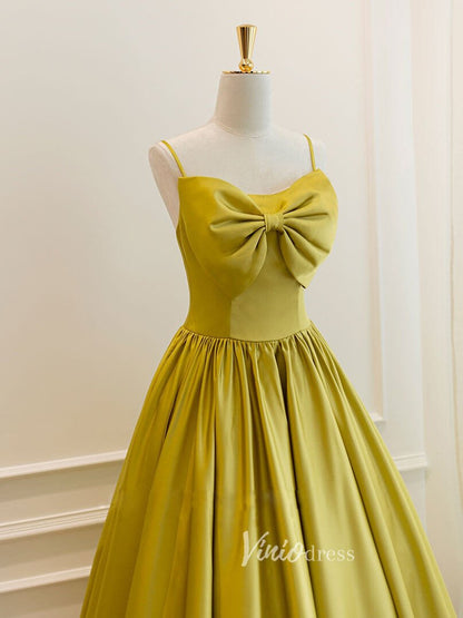 Golden Yellow Satin Prom Dresses Tea-Length Short Formal Dress FD3179-prom dresses 2025 -Viniodress-Yellow-Custom Size-