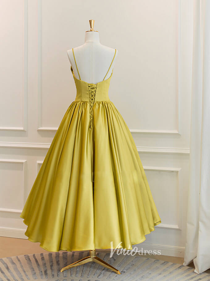 Prom Dress 2025 Golden Yellow Satin Prom Dresses Tea-Length Short Formal Dress FD3179-unique prom dresses-Yellow-Custom Size-Viniodress