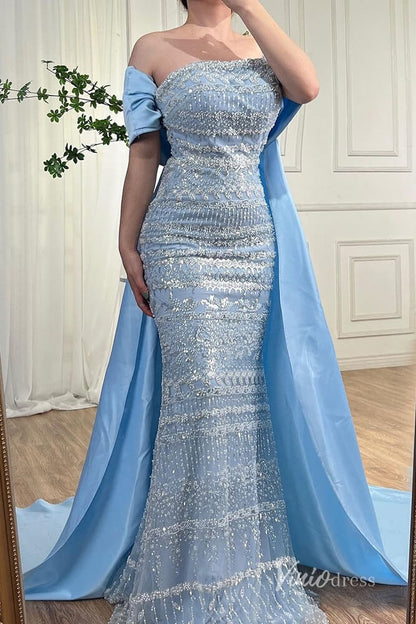 Gorgeous Beaded Evening Dresses Mermaid Pageant Dress AD1133-Evening Dresses 2025 -Viniodress-Light Blue-US 2-