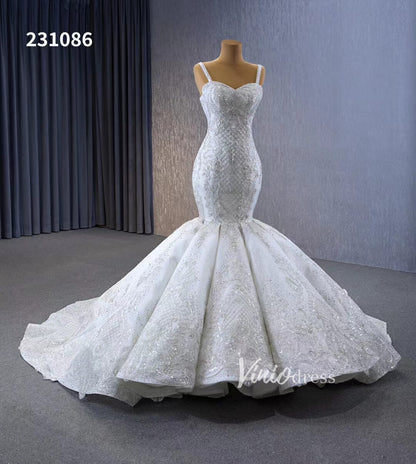 Gorgeous Beaded Lace Wedding Dresses Mermaid Spaghetti Strap Bridal Gown 231086-wedding dresses 2025 -Viniodress-Ivory-Custom Size-