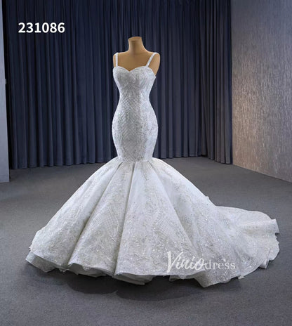 Gorgeous Beaded Lace Wedding Dresses Mermaid Spaghetti Strap Bridal Gown 231086-wedding dresses 2025 -Viniodress-Ivory-Custom Size-