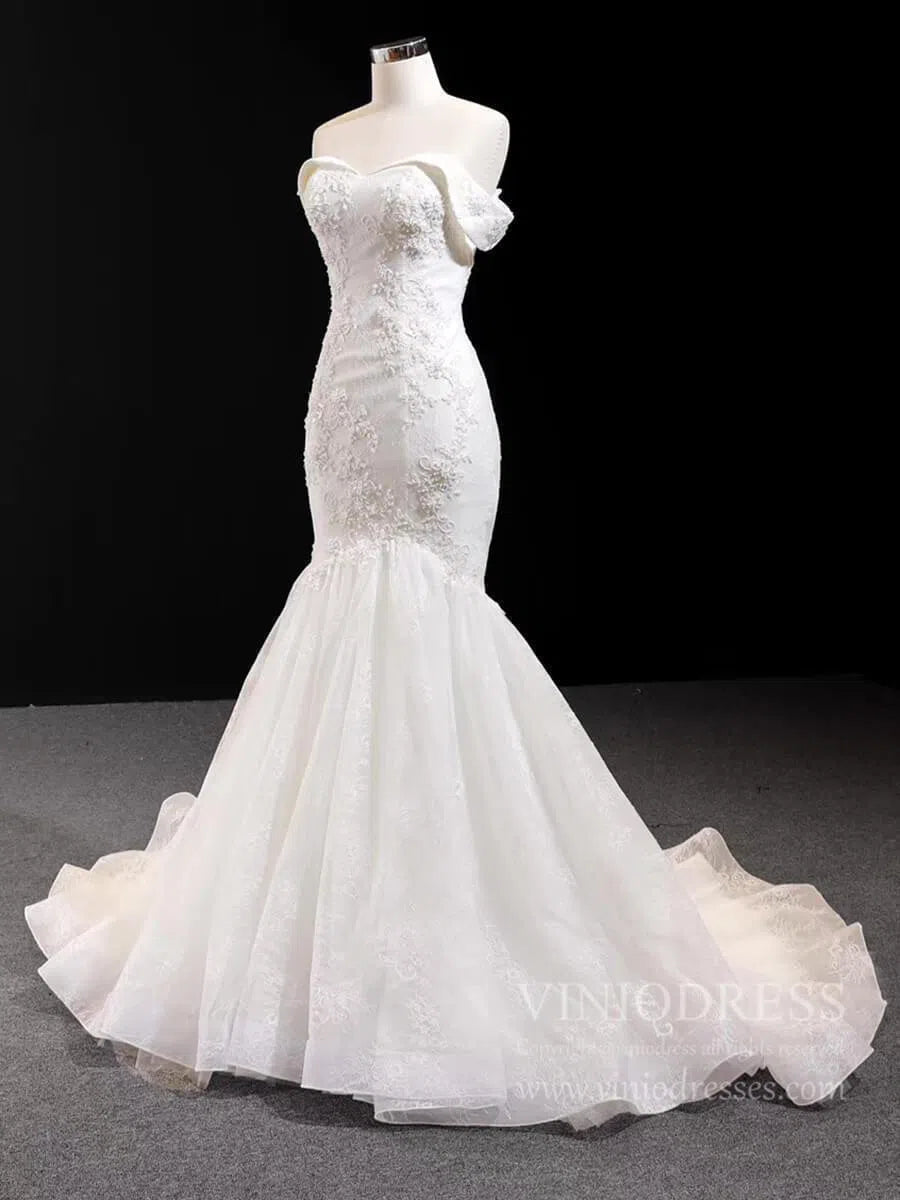 Gorgeous Beaded Mermaid Lace Wedding Dresses with Train FD1273-wedding dresses-Viniodress-Viniodress