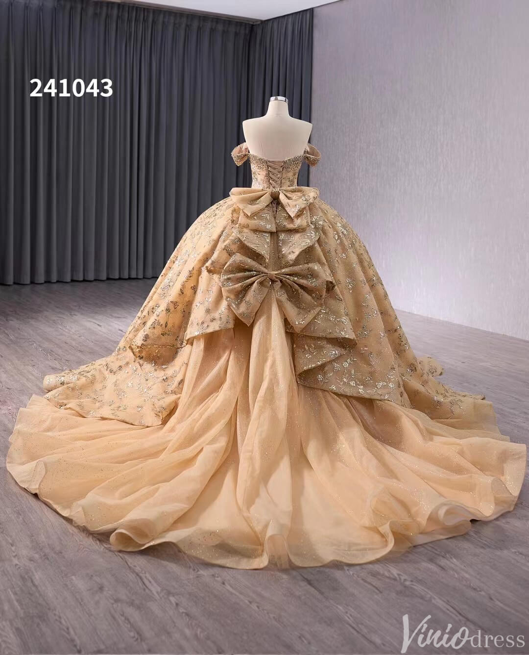 Gorgeous Beaded Sequin Lace Wedding Gown Off the Shoulder Quinceanera Dress 241043-Quinceanera Dresses 2025 -Viniodress-Champagne-Custom Size-