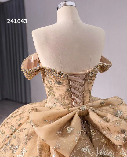 Gorgeous Beaded Sequin Lace Wedding Gown Off the Shoulder Quinceanera Dress 241043-Quinceanera Dresses 2025 -Viniodress-Champagne-Custom Size-