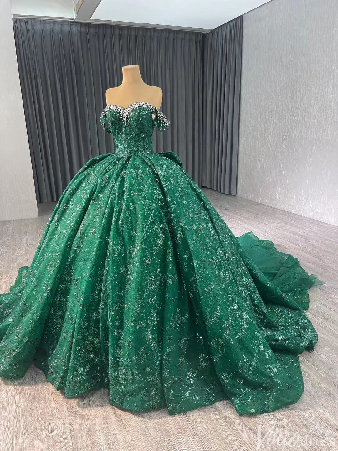 Gorgeous Beaded Sequin Lace Wedding Gown Off the Shoulder Quinceanera Dress 241043-Quinceanera Dresses 2025 -Viniodress-Champagne-Custom Size-