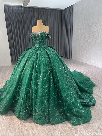 Gorgeous Beaded Sequin Lace Wedding Gown Off the Shoulder Quinceanera Dress 241043-Quinceanera Dresses 2025 -Viniodress-Champagne-Custom Size-