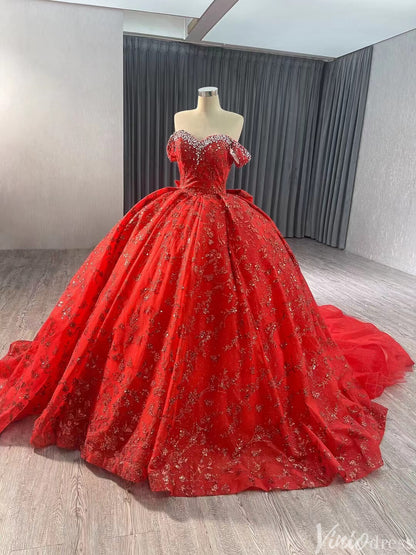 Gorgeous Beaded Sequin Lace Wedding Gown Off the Shoulder Quinceanera Dress 241043-Quinceanera Dresses 2025 -Viniodress-Champagne-Custom Size-