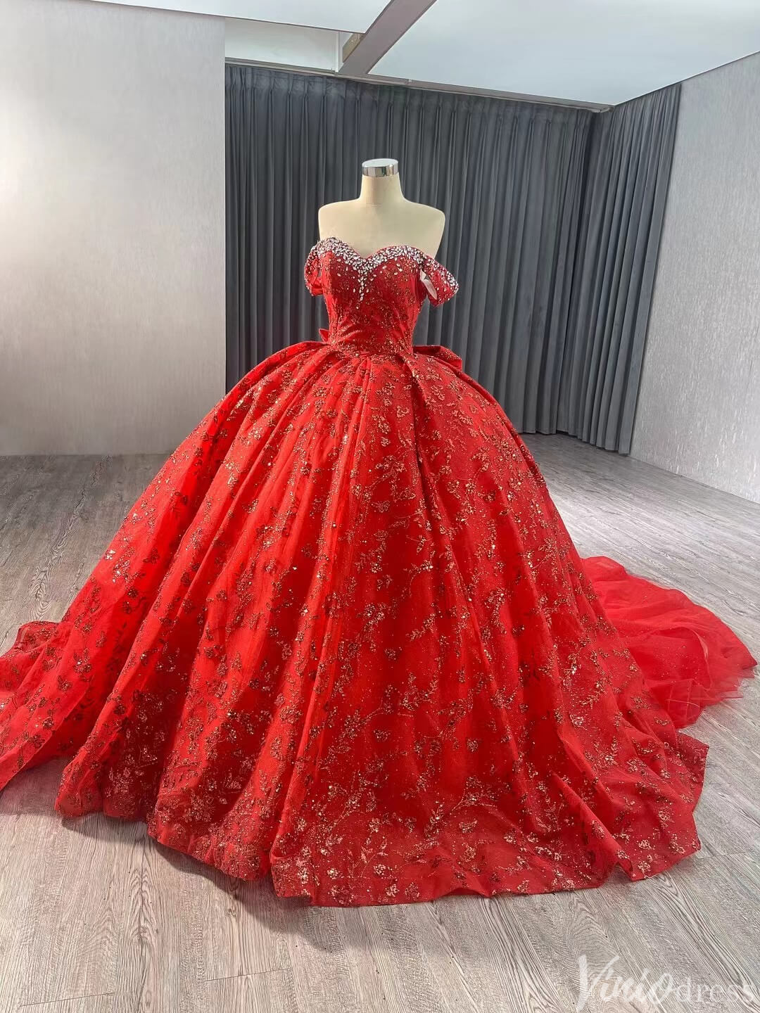 Gorgeous Beaded Sequin Lace Wedding Gown Off the Shoulder Quinceanera Dress 241043 - ViniodressQuinceanera DressesRedCustom Size - Formal Dresses - Ball Gowns