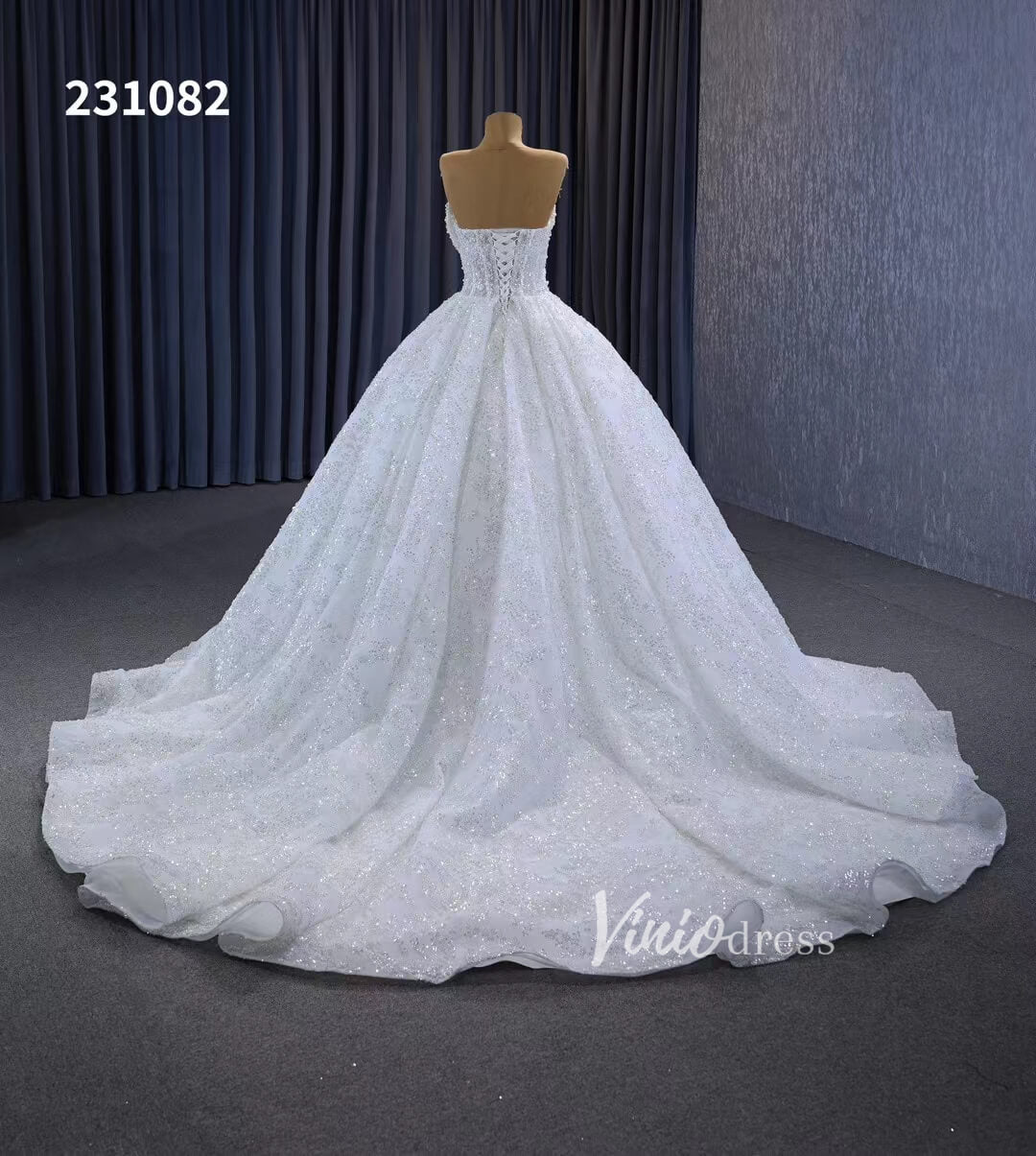 Gorgeous Beaded Strapless Wedding Dresses Sweetheart Neck Bridal Gown 231082-wedding dresses 2025 -Viniodress-Ivory-Custom Size-