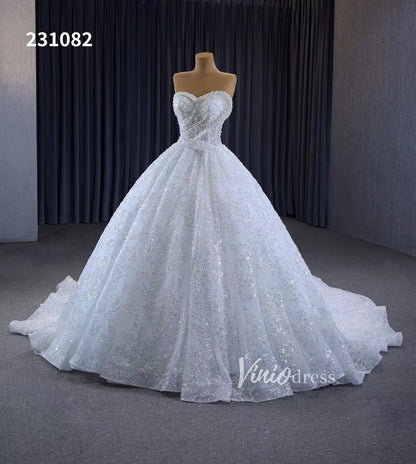 Gorgeous Beaded Strapless Wedding Dresses Sweetheart Neck Bridal Gown 231082-wedding dresses 2025 -Viniodress-Ivory-Custom Size-