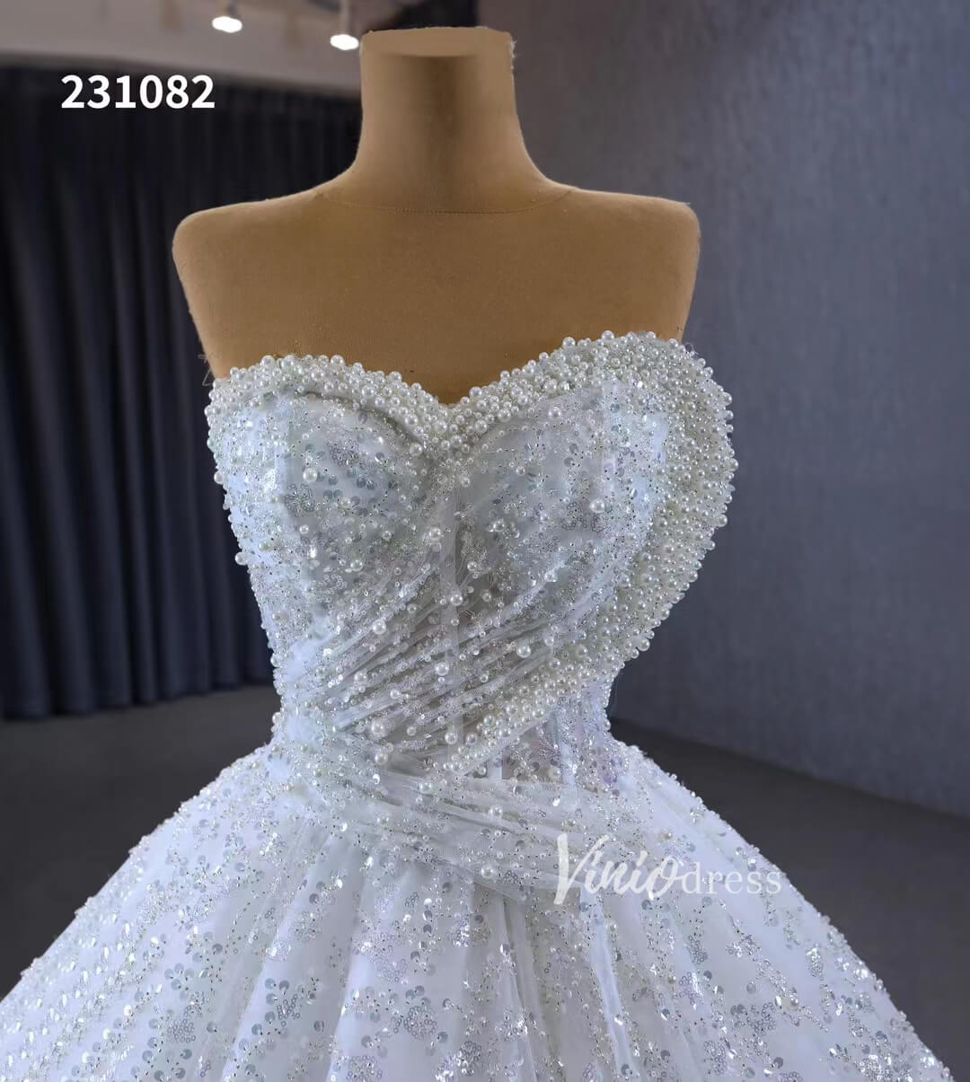 Gorgeous Beaded Strapless Wedding Dresses Sweetheart Neck Bridal Gown 231082-wedding dresses 2025 -Viniodress-Ivory-Custom Size-