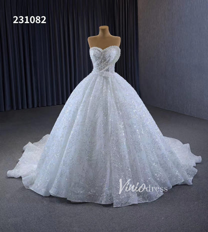 Gorgeous Beaded Strapless Wedding Dresses Sweetheart Neck Bridal Gown 231082-wedding dresses 2025 -Viniodress-Ivory-Custom Size-