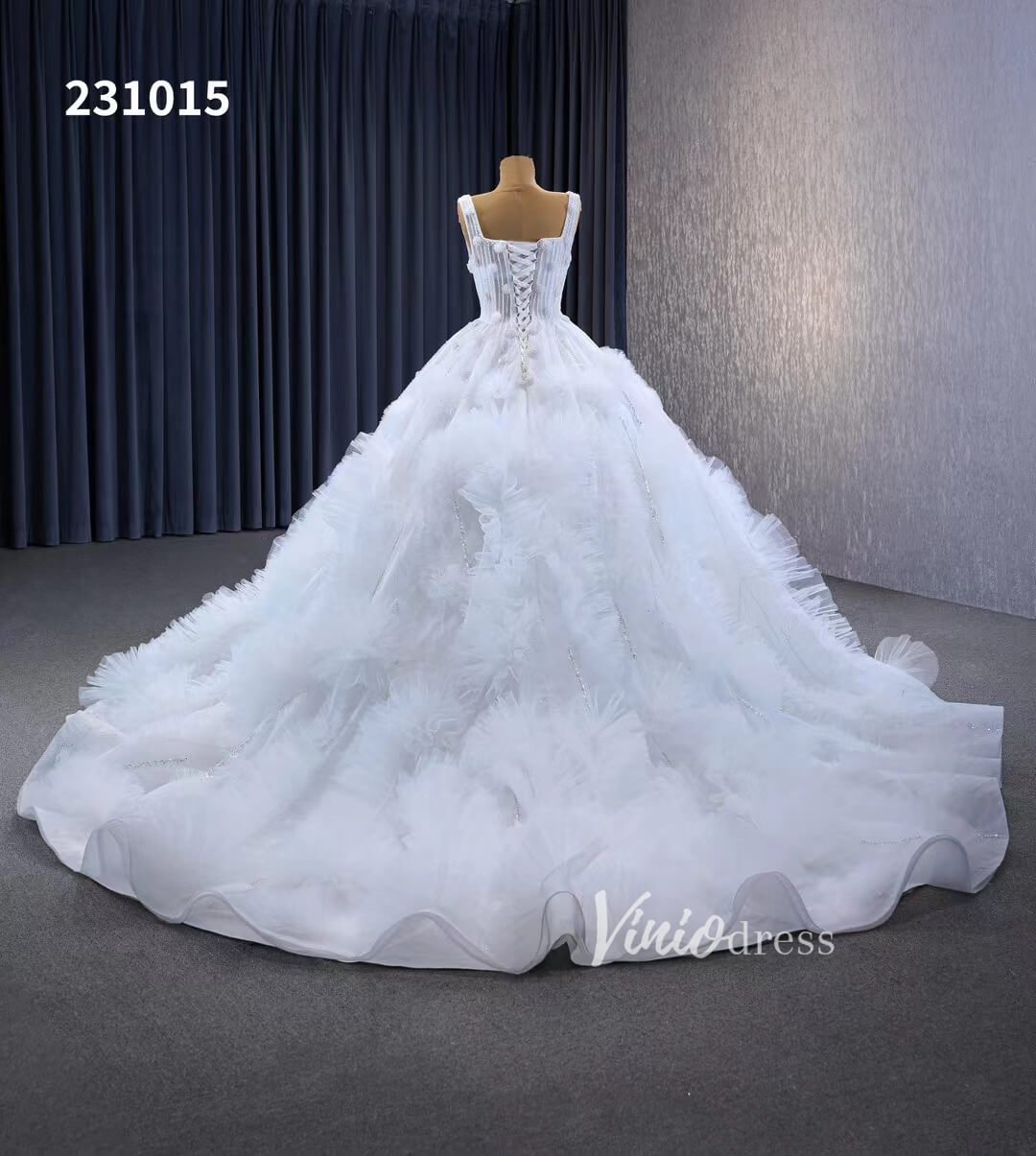 Gorgeous Beaded Tiered Wedding Dresses Square Neck Bridal Gown 231015-wedding dresses 2025 -Viniodress-Ivory-Custom Size-