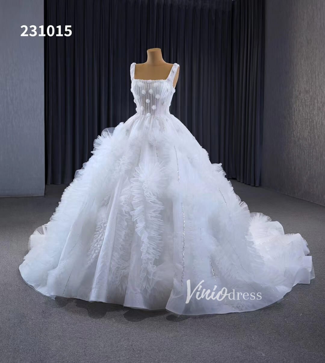 Gorgeous Beaded Tiered Wedding Dresses Square Neck Bridal Gown 231015-wedding dresses 2025 -Viniodress-Ivory-Custom Size-