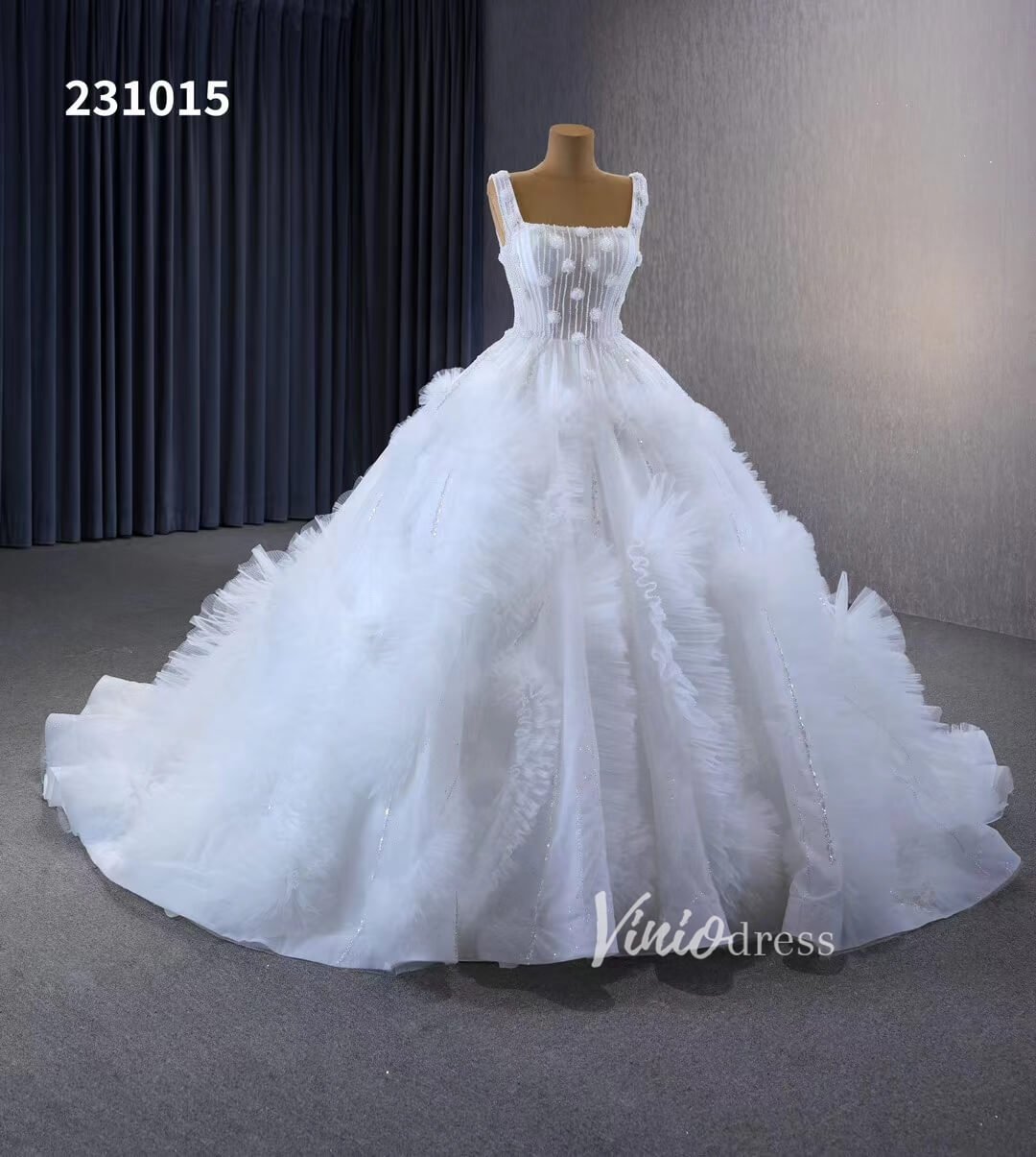 Gorgeous Beaded Tiered Wedding Dresses Square Neck Bridal Gown 231015-wedding dresses 2025 -Viniodress-Ivory-Custom Size-