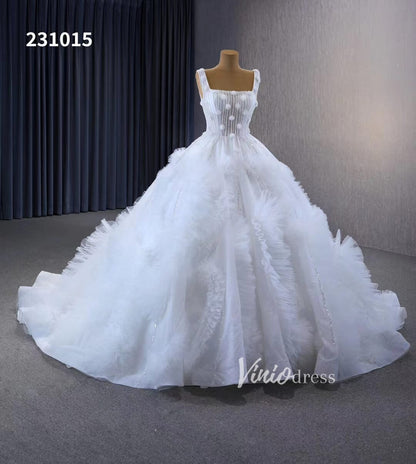 Gorgeous Beaded Tiered Wedding Dresses Square Neck Bridal Gown 231015-wedding dresses 2025 -Viniodress-Ivory-Custom Size-