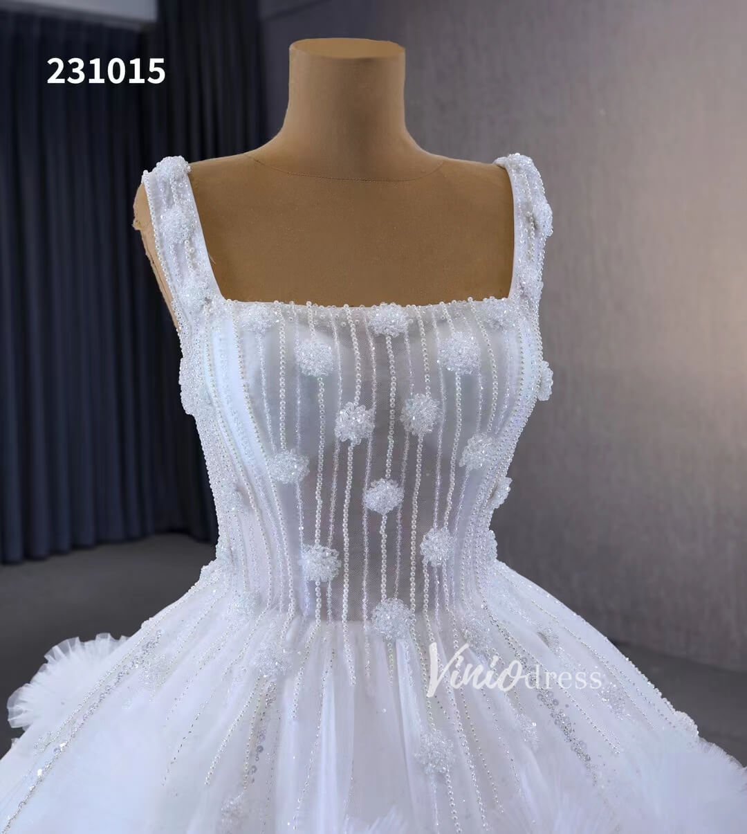 Gorgeous Beaded Tiered Wedding Dresses Square Neck Bridal Gown 231015-wedding dresses 2025 -Viniodress-Ivory-Custom Size-