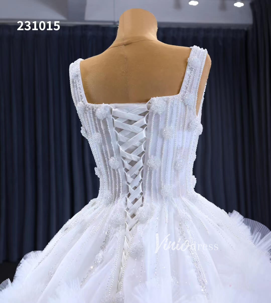 Gorgeous Beaded Tiered Wedding Dresses Square Neck Bridal Gown 231015-wedding dresses 2025 -Viniodress-Ivory-Custom Size-