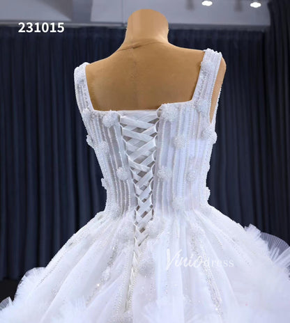 Gorgeous Beaded Tiered Wedding Dresses Square Neck Bridal Gown 231015-wedding dresses 2025 -Viniodress-Ivory-Custom Size-