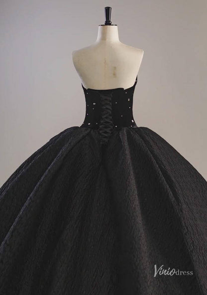 Gorgeous Black Strapless Prom Ball Gown Sweetheart Neck Quinceanera Dresses BG073-prom dresses 2025 -Viniodress-Black-Custom Size-