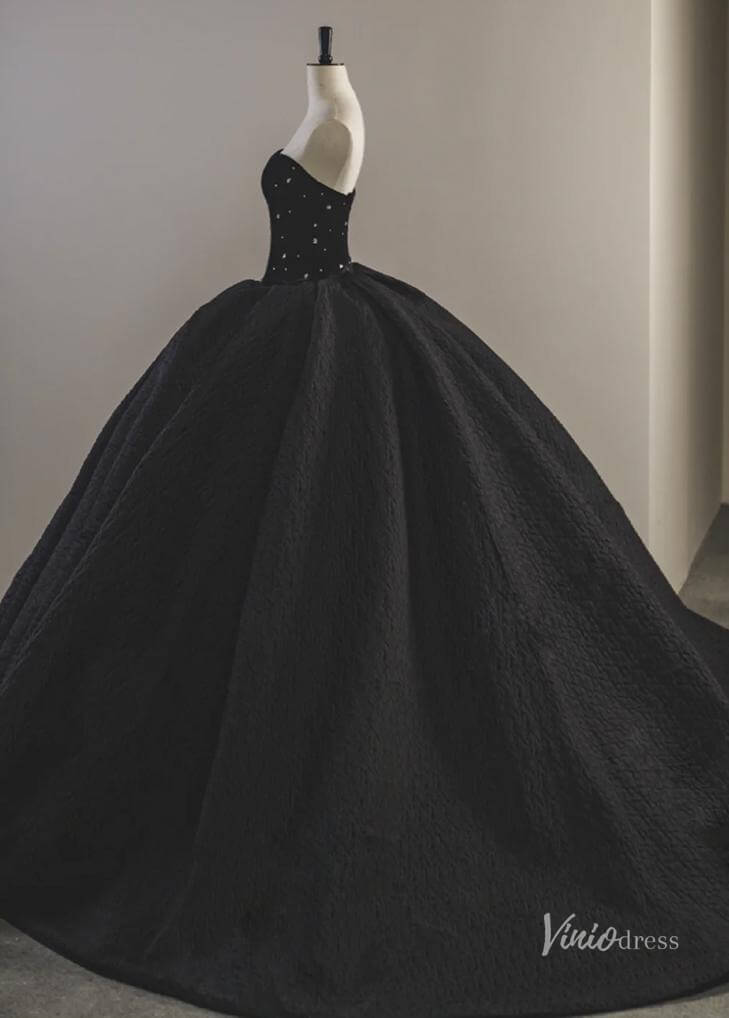 Gorgeous Black Strapless Prom Ball Gown Sweetheart Neck Quinceanera Dresses BG073-prom dresses 2025 -Viniodress-Black-Custom Size-