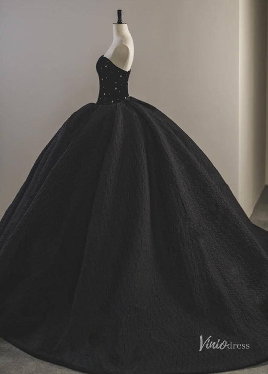Gorgeous Black Strapless Prom Ball Gown Sweetheart Neck Quinceanera Dresses BG073-prom dresses 2025 -Viniodress-Black-Custom Size-