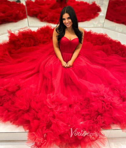 Gorgeous Black Tiered Prom Dresses Strapless Ruffle Tulle Ball Gown FD3616-prom dresses 2025 -Viniodress-Black-Custom Size-