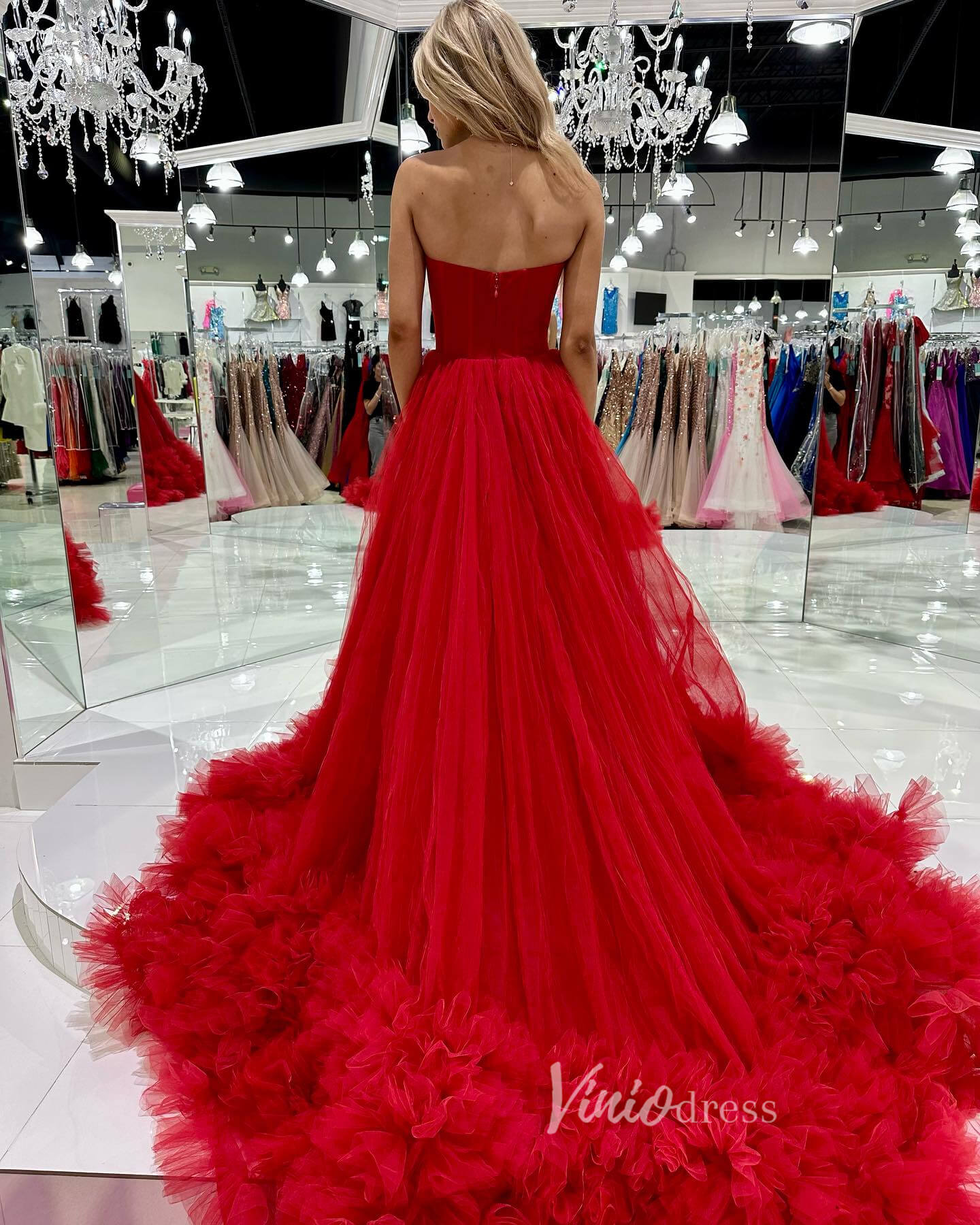 Gorgeous Black Tiered Prom Dresses Strapless Ruffle Tulle Ball Gown FD Viniodress Gorgeous Black Tiered Prom Dresses Strapless Ruffle Tulle Ball Gown FD Viniodress