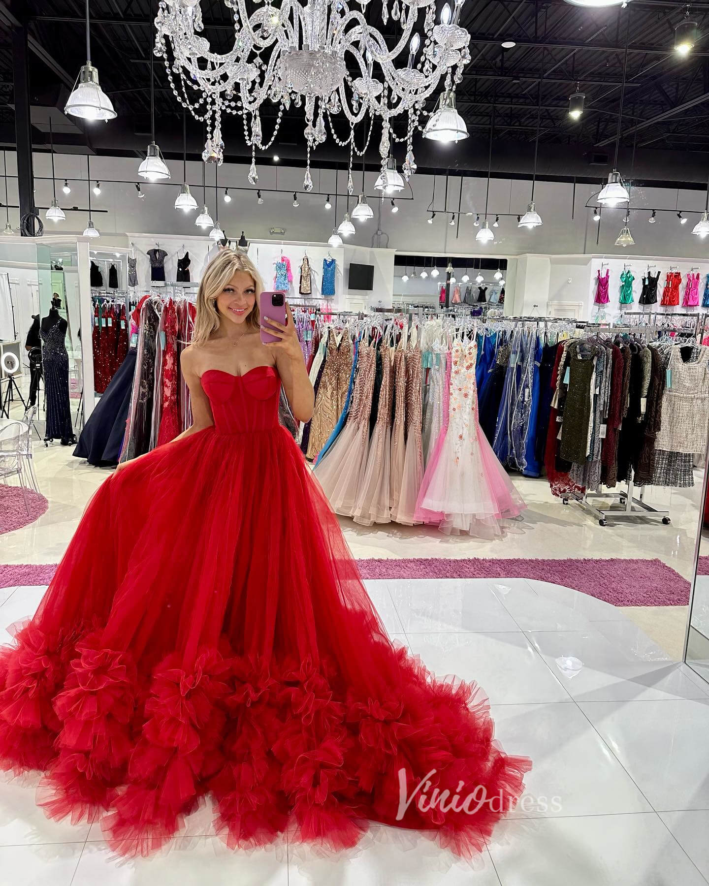 Gorgeous Black Tiered Prom Dresses Strapless Ruffle Tulle Ball Gown FD3616-prom dresses 2025 -Viniodress-Black-Custom Size-