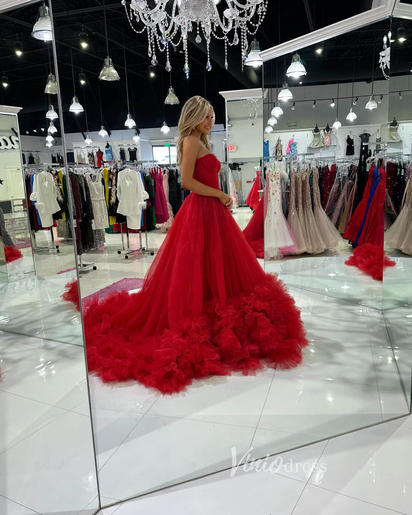 Gorgeous Black Tiered Prom Dresses Strapless Ruffle Tulle Ball Gown FD3616-prom dresses 2025 -Viniodress-Black-Custom Size-