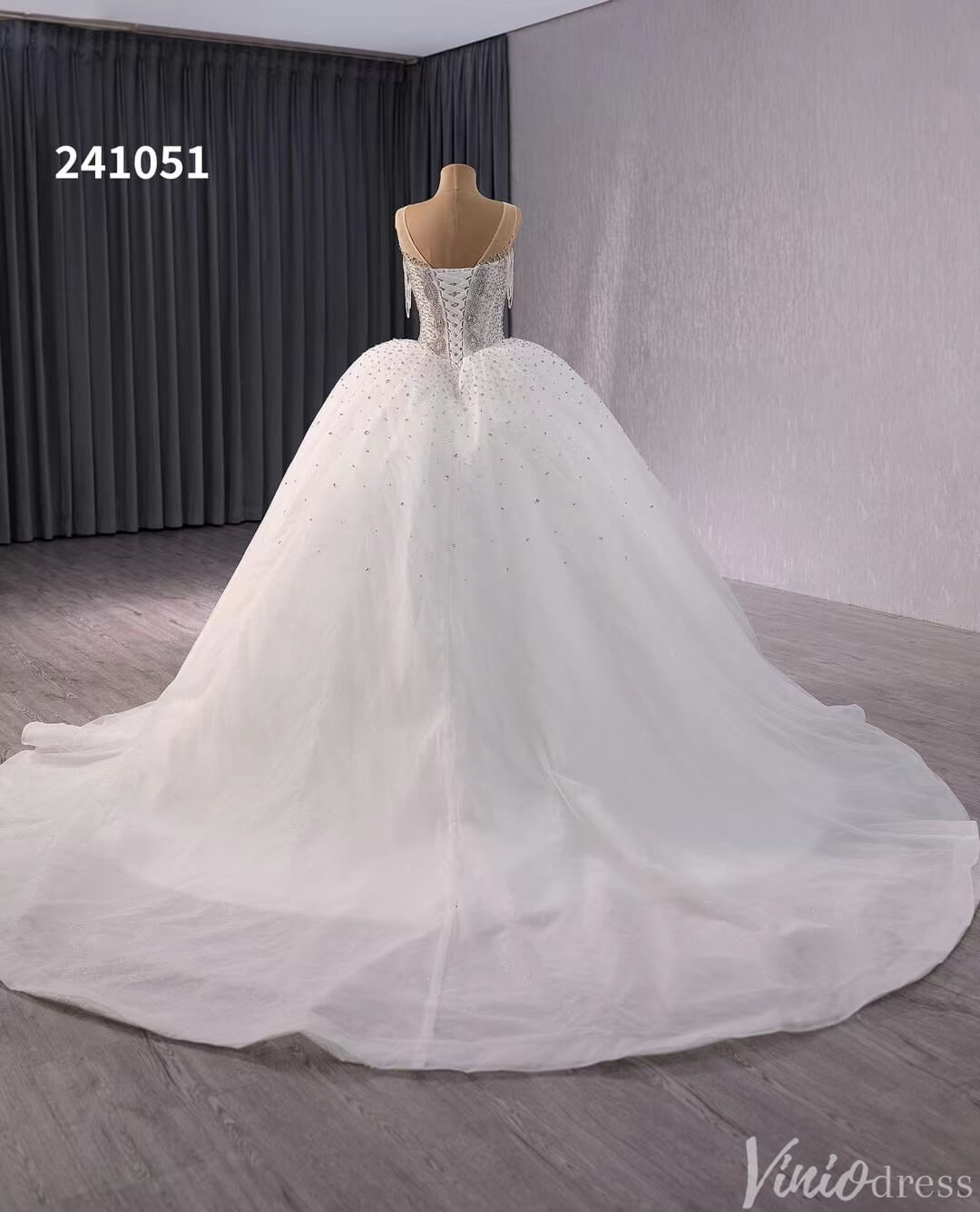 Gorgeous Ivory Beaded Wedding Gown Sheer Sparkly Bridal Dress 241051-wedding dresses 2025 -Viniodress-Ivory-Custom Size-